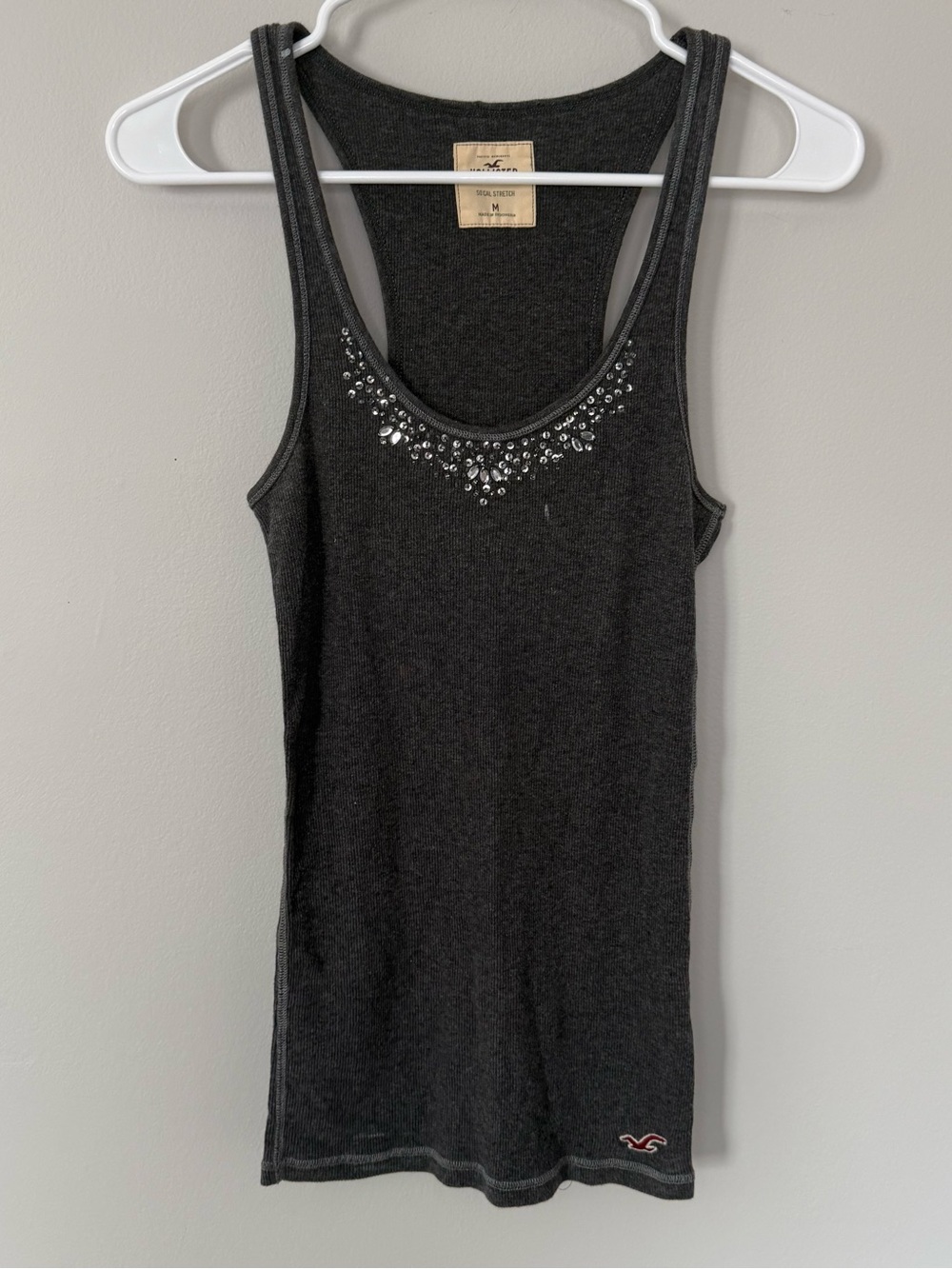Hollister Gray Rhinestone Racerback Tank Top Y2K